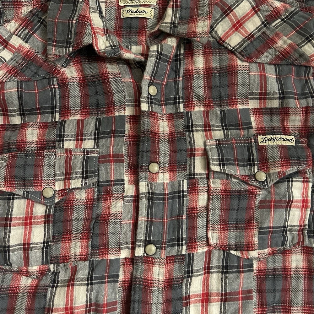 Lucky Brand Mens Shirt Medium Sportswear Distinctive Western Pearl Snaps Country - Picture 7 of 7